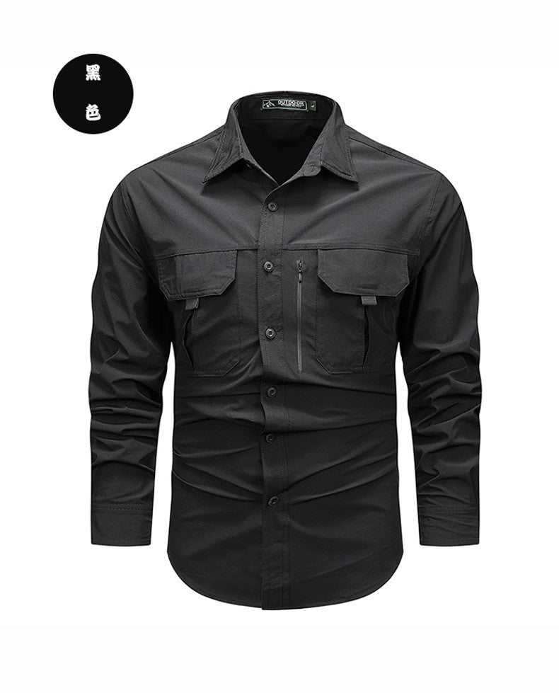 Spring Autumn Men's Shirts Tactical Work Long Sleeve Shirt Tops Outdoor Casual Multi-pocket Camp Hike Cargo Long-sleeved Shirts