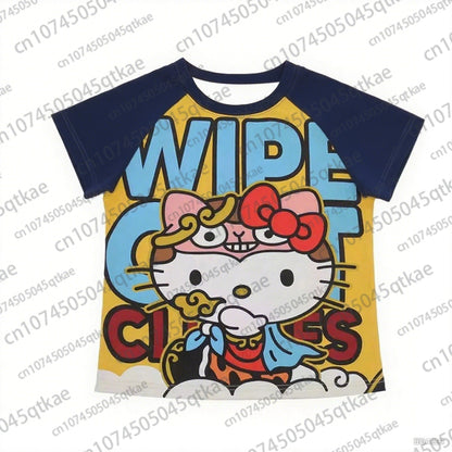 2025 New Hello Kitty T-shirt Anime Sanrio Fashion Short Tops Y2k Summer Cute Tees Cartoon Print High Street Women's Short Sleeve