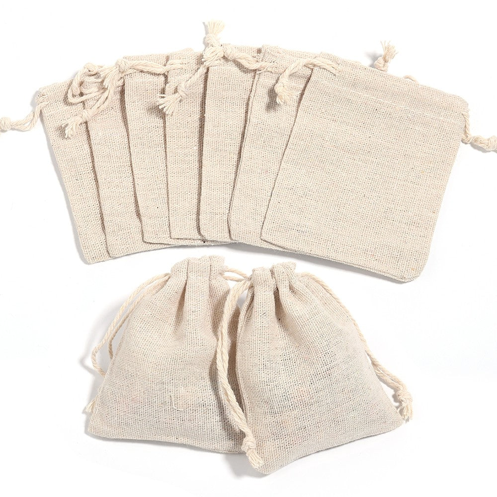 5-10Pcs/Lot Natural Linen Burlap Bags Jute Gift Bag Drawstring Gift Bags Ornament Pouch Cosmetic Washing Storage Candy Party Bag