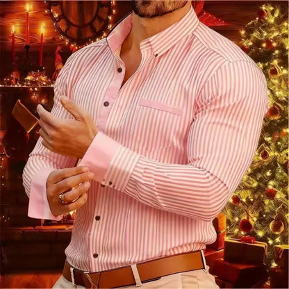 2026 New Christmas Men's Shirt - Buttoned Casual Shirt - Long Sleeve Series - Embroidered Patchwork Shirt - Daily Casual Wear -