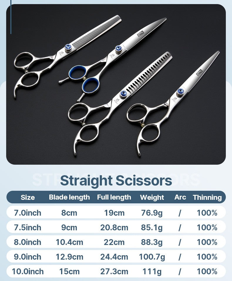 Tesoura Pet Fenice para Tosa Canina 7/7.5/8/9/10 Polegadas Reta, Tubarão, Curva, Desbaste para Esteticista Animal Tesoura
