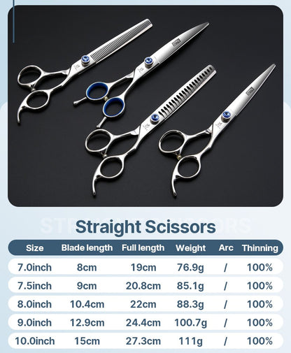 Tesoura Pet Fenice para Tosa Canina 7/7.5/8/9/10 Polegadas Reta, Tubarão, Curva, Desbaste para Esteticista Animal Tesoura
