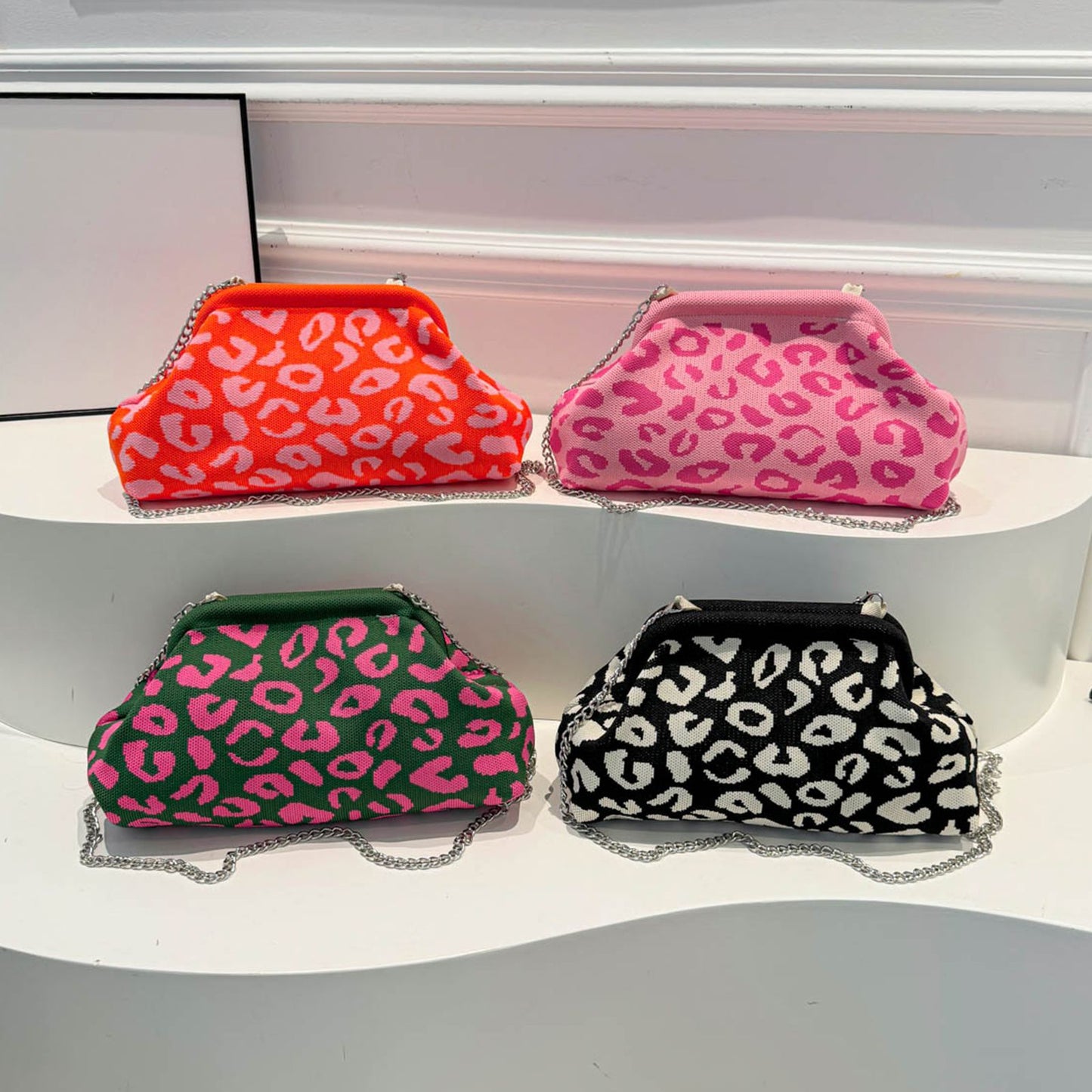 Dopamine Leopard Print Clutch Bag with Detachable Strap Elegant Crossbody Bag Women's Fashion Handbags for Women and Girls