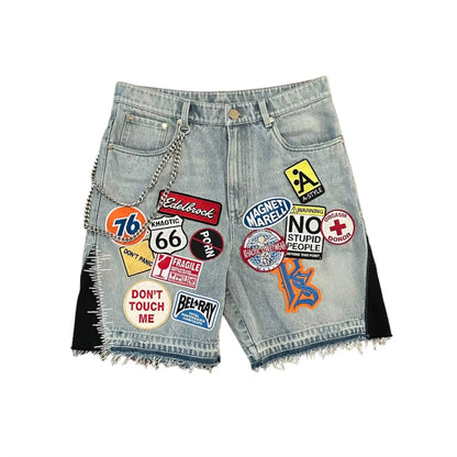 American Retro Denim Shorts Y2K Jeans Harajuku Hip Hop Cartoon Embroidery Retro Baggy Shorts Low Waist Sports Basketball Shorts