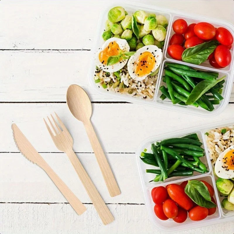 50/100Pcs Bamboo Spoon Fork Knife Natural Disposable Bamboo Tableware Set Forks Spoons Knives Party Wedding Bamboo Tableware