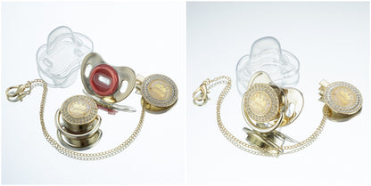 Miyocar Bling Custom Pink Brave Lion Pacifiers Bring 3 Replacement Silicone Teat Include All Size for Boy Girl Baby Shower Gift