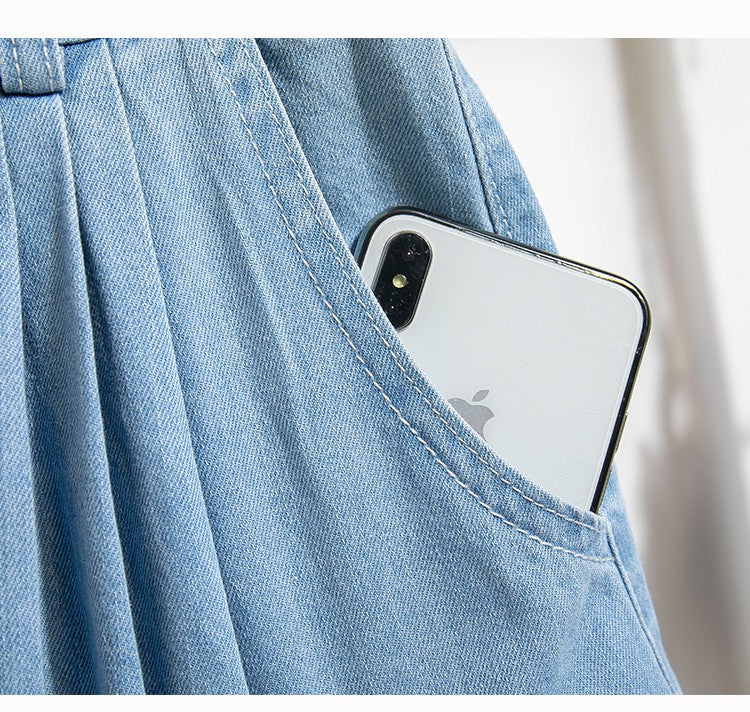 Plus Size Denim Skirt Women Summer 2025 New Korean Style High Waist A Line Pleated Long Jean Skirt Casual Women Maxi Skirt