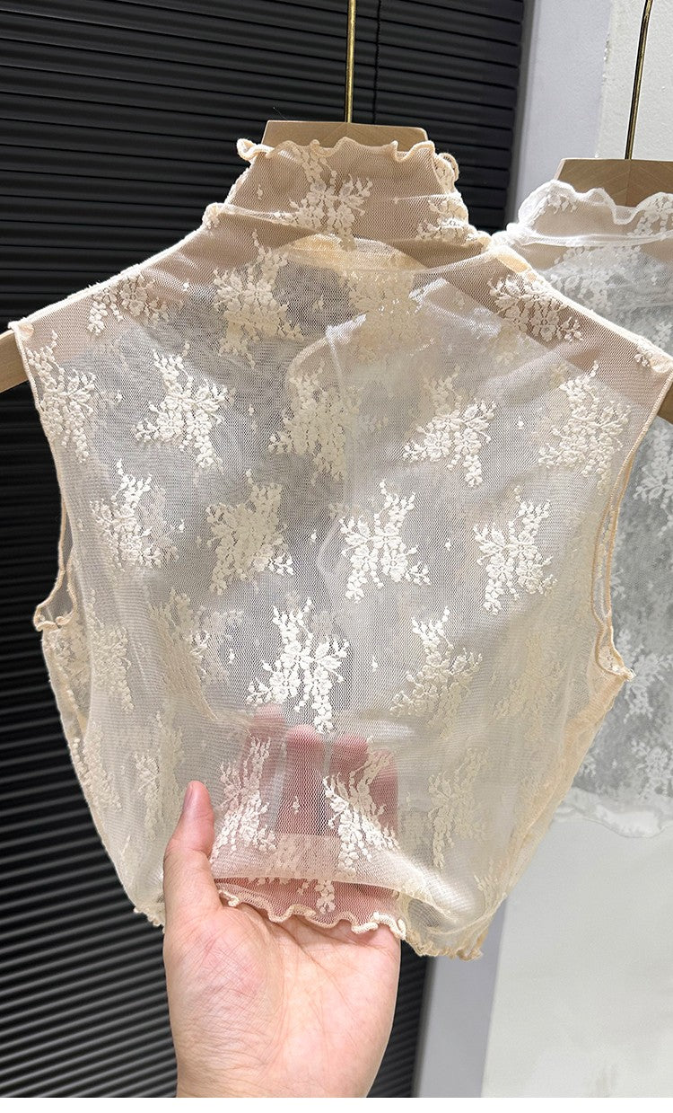 2024 New Lace Svel Mo Collar Top Women's Inner Wear f High Collar ort Length Base irt Korean Sle Commute Wind