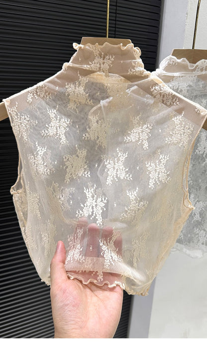 2024 New Lace Svel Mo Collar Top Women's Inner Wear f High Collar ort Length Base irt Korean Sle Commute Wind