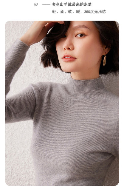New women's sweater 100% pure cashmere high neck knitted pullover Korean version slim fit hot selling fashionable sweater
