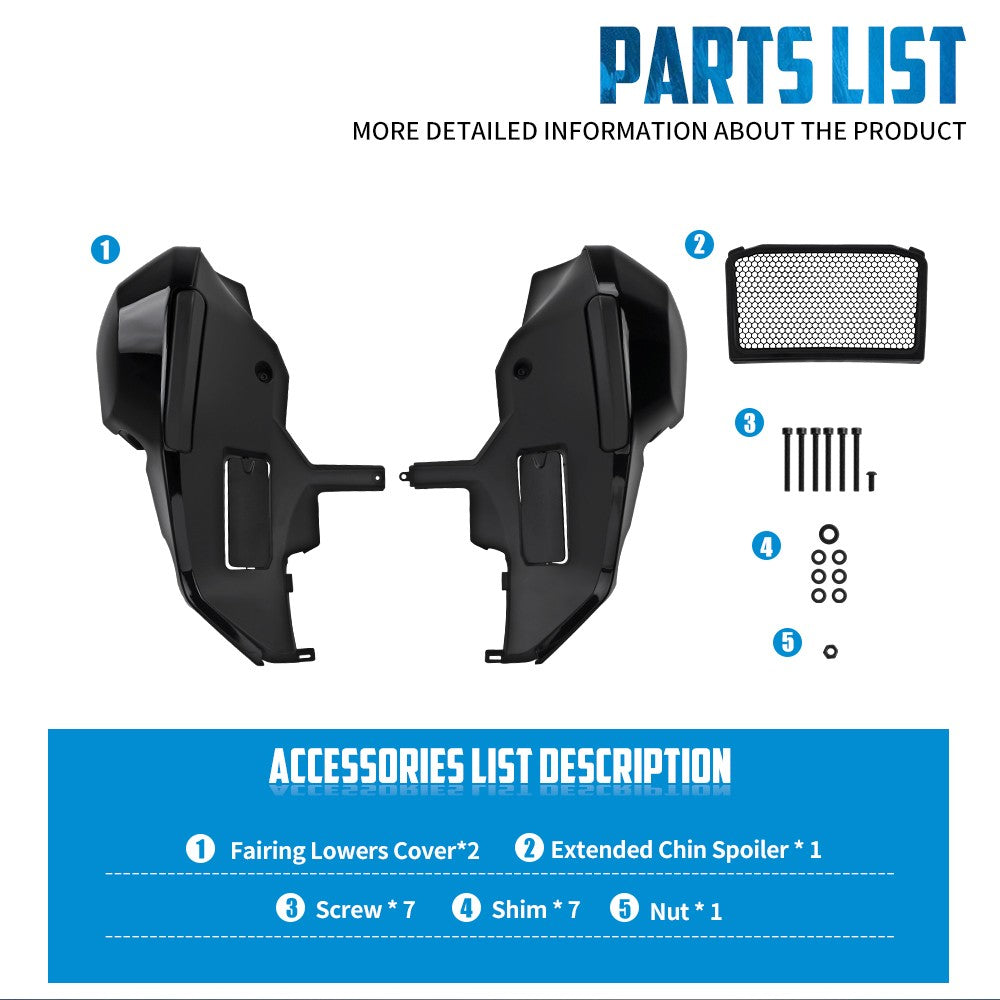 Motorcycle Fairing Spoiler Kit Lowers Cover Extended Chin Spoiler For Harley Touring Street Road Glide 23-Up FLHX FLTRX 2024-Up