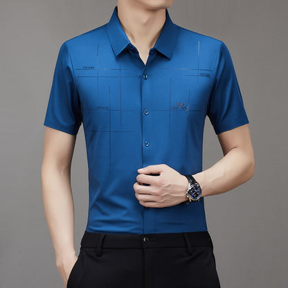 Men's Ice Silk Business Shirt Short Sleeve Anti-wrinkle Iron-free Seamless Shirt Highly Elastic Comfortable Wear Gift for Man