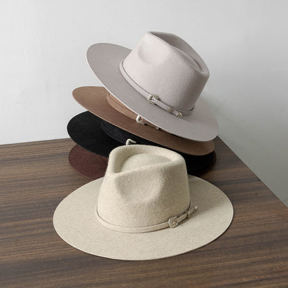 Chapéu Fedora de Feltro 100% Lã Australiana com cinto de feltro e aba larga de design moderno