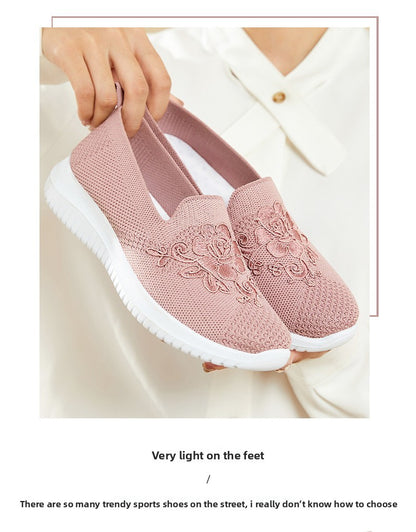 Women's Fashion Vulcanised Trainers 2025 Round Toe Breathable Flower Mesh Casual Flat Slip-On Women's Casual Vulcanised Shoes