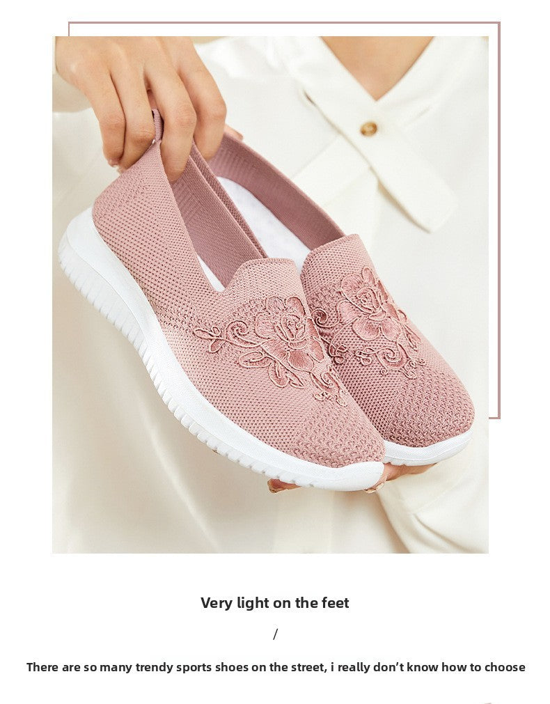 Women's Fashion Vulcanised Trainers 2025 Round Toe Breathable Flower Mesh Casual Flat Slip-On Women's Casual Vulcanised Shoes