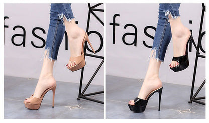 Women 12CM High Heels Outdoor Shallow Mouth Sandals 2024 New Summer Thick Platform Slippers Simple Style Slide Shoes For Woman