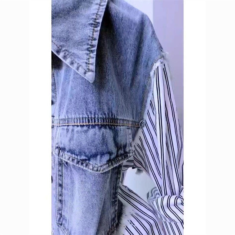 Fashion Denim Shirt Ladies Tops Women New Splicing Denim Jacket Spring Autumn Korean Casual Jean Coat Female Windbreaker