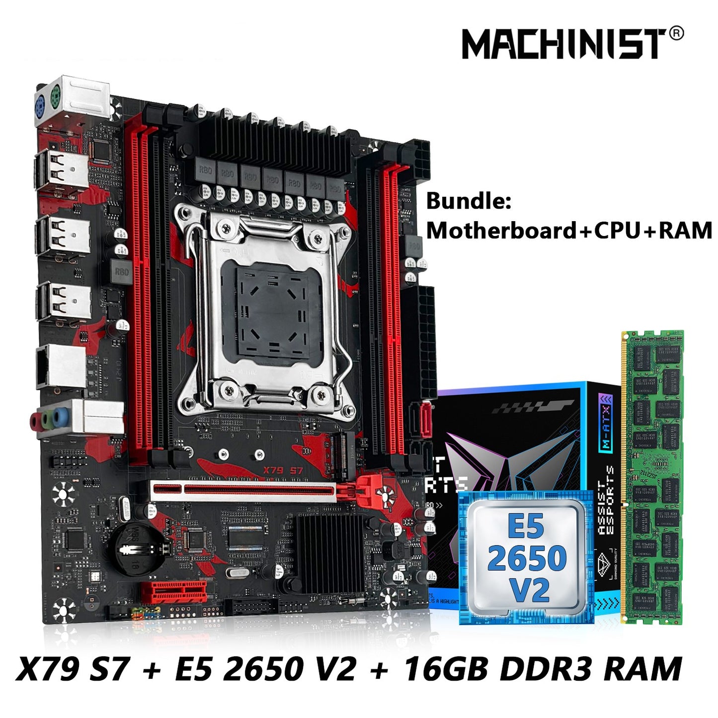Combo Placa-mãe MACHINIST X79 Processador Intel Xeon E5 2650 V2 LGA 2011 CPU + Memória RAM DDR3 1*16GB Suporte Slot M.2 NVME
