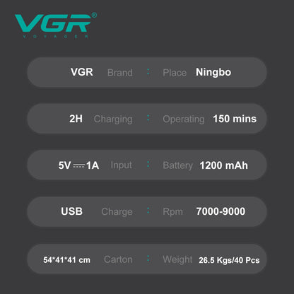 VGR Face Shaver 9000 RPM Foil Shaver LED Electric Shaver Professional Beard Trimmer Reciprocating Shaving Machine for Men V-308