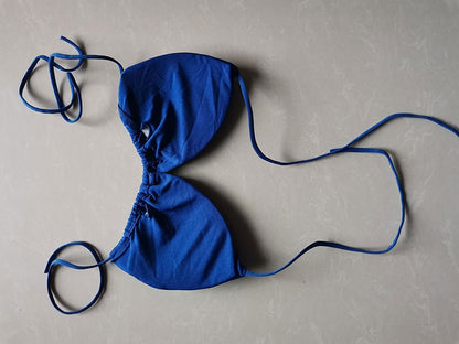 Summer Sexy Bikini set Push-up padded Bra Thong Split Swimwear Female Bandage Bathing Suit Adjustable Lacing Swimsuit Solid