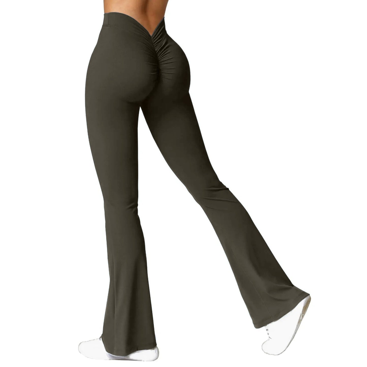 Fashion flared pants women's V back waist sports pants high waist buttocks beautiful buttocks fitness pants solid color tight La