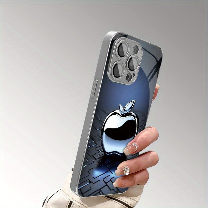 Tecnologia de Metal Para Capa Galvanizada de Vidro Temperado com Padrão de Maçã para iPhone 17 16 Pro Max 15 14 Plus 13 12 16E 17 Air