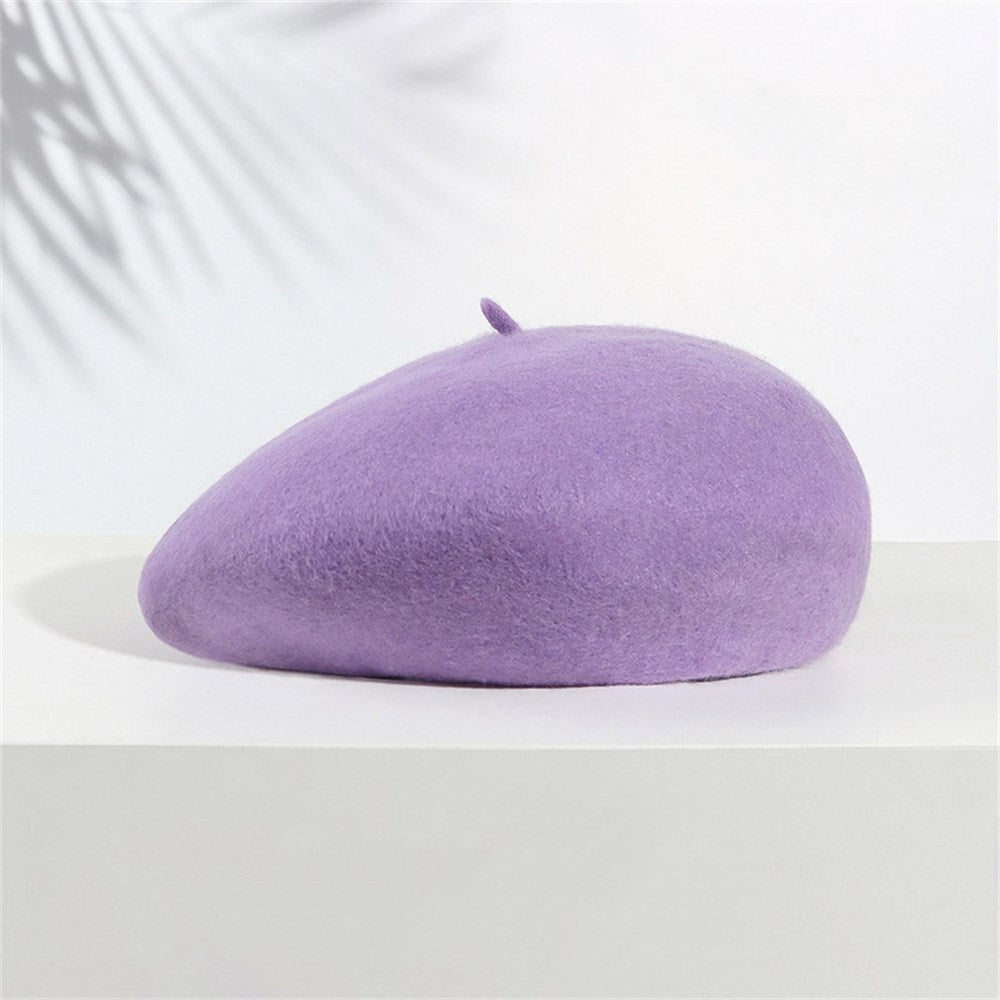 Women Girls Warm Wool Berets Hat Solid Color Retro Plain Cap All Matched Elegant French Artist Hat Lady Women Wool Berets