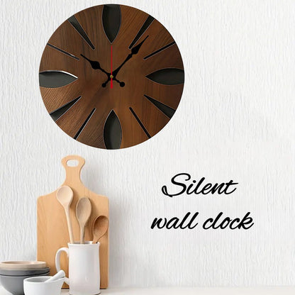 Irregular Shape Wooden Round Silent Hanging Wall Clock, Suitable For Living Room, Office, Study Room, Bedroom, Home Decoration