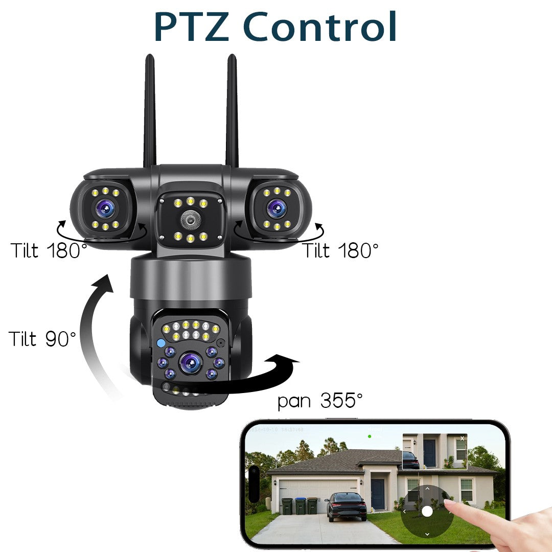 Câmera IP WiFi Externa 15MP 8K Lentes Triplas Telas Triplas Monitor de Vídeo de Segurança Visão Noturna Zoom 10X Câmeras CCTV à Prova d'Água