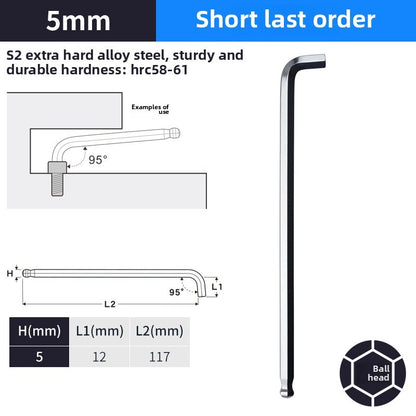DAREX Metric Ball End Short Tail Hex Key Set 7/9 Piece Short Arm Extended High - Quality Hex Wrenches for Various Tasks