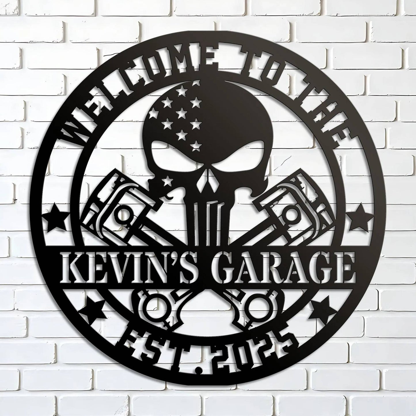 Custom Motorcycle Skull Metal Sign, Personalized Garage Sign, Motorcycle Handlebar Sign, Garage Decor, Gift for Dad Husband