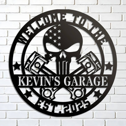 Custom Motorcycle Skull Metal Sign, Personalized Garage Sign, Motorcycle Handlebar Sign, Garage Decor, Gift for Dad Husband