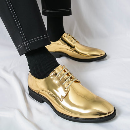 Golden Glossy Leather Shoes Man Formal Shoes Plus Size 38-50 Pointed Toe Men's Dress Shoes Comfortable Flat Party Shoes For Man