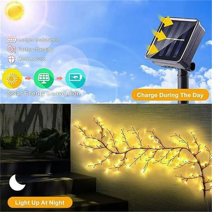 96 LEDS Solar Willow Vine Light Outdoor Waterproof String Fairy Light 8 Lighting Modes For Wall Balcony Garden DIY Decorations