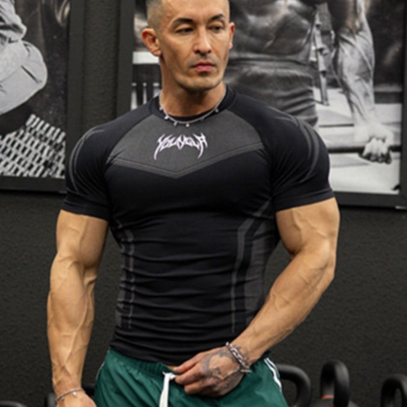 New YOUNG LA Men's Fitness Sports T-shirt Tights Men High Elastic Training Clothing Short Sleeve Tops Fitness Thirts For Men