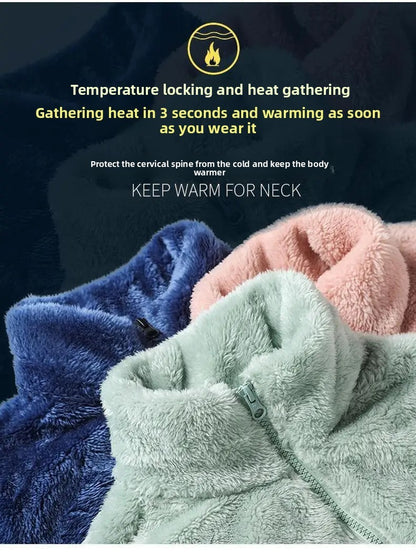 Thickened Fleece Jacket Women's Outdoor Spring Autumn Winter Double-Sided Sweatshirt Open Cardigan Polyester Fiber Stand Collar