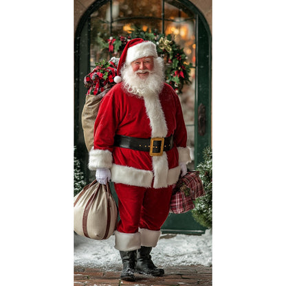 Santa Claus Christmas Tree Door Cover -185x90cm Festive Holiday Decoration Versatile Hanging for Entrance and Room