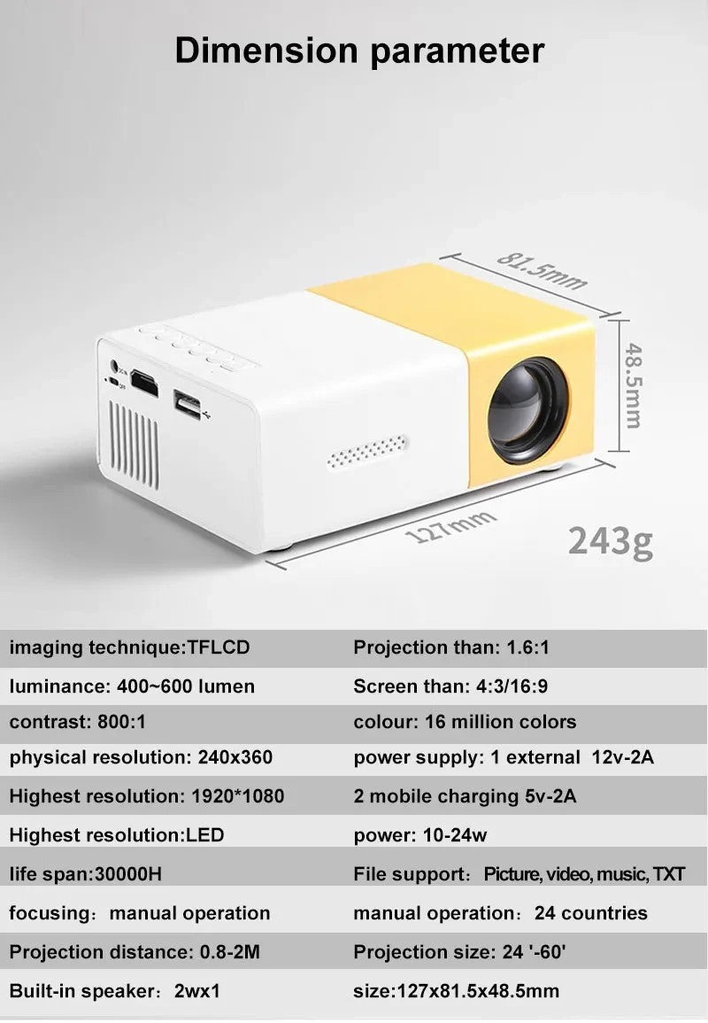 Projetor Mini Portátil YG300 LED Externo HD 1080P Projetor Móvel YG300 USB Projetor Infantil Ultra Nítido