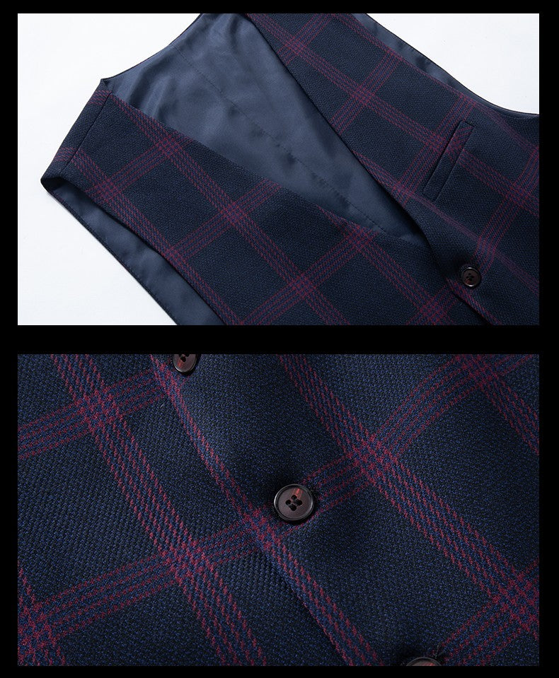 Men's Spring Autumn Wedding Suit 2024 Three-Piece Set Slim Fit Checkered British Style with Waistcoat And Trousers