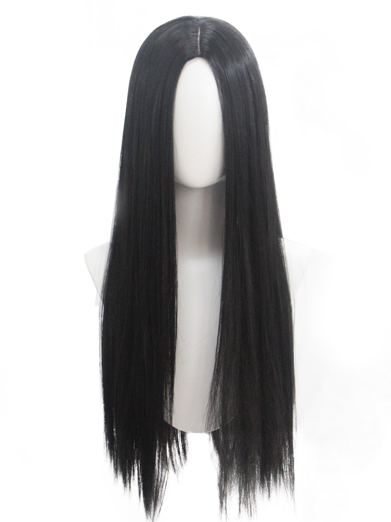 A Família Addams Personagem de Filme Peruca Preta Longa Lisa Sintética para Halloween Cosplay Peruca Adequada para o Filme