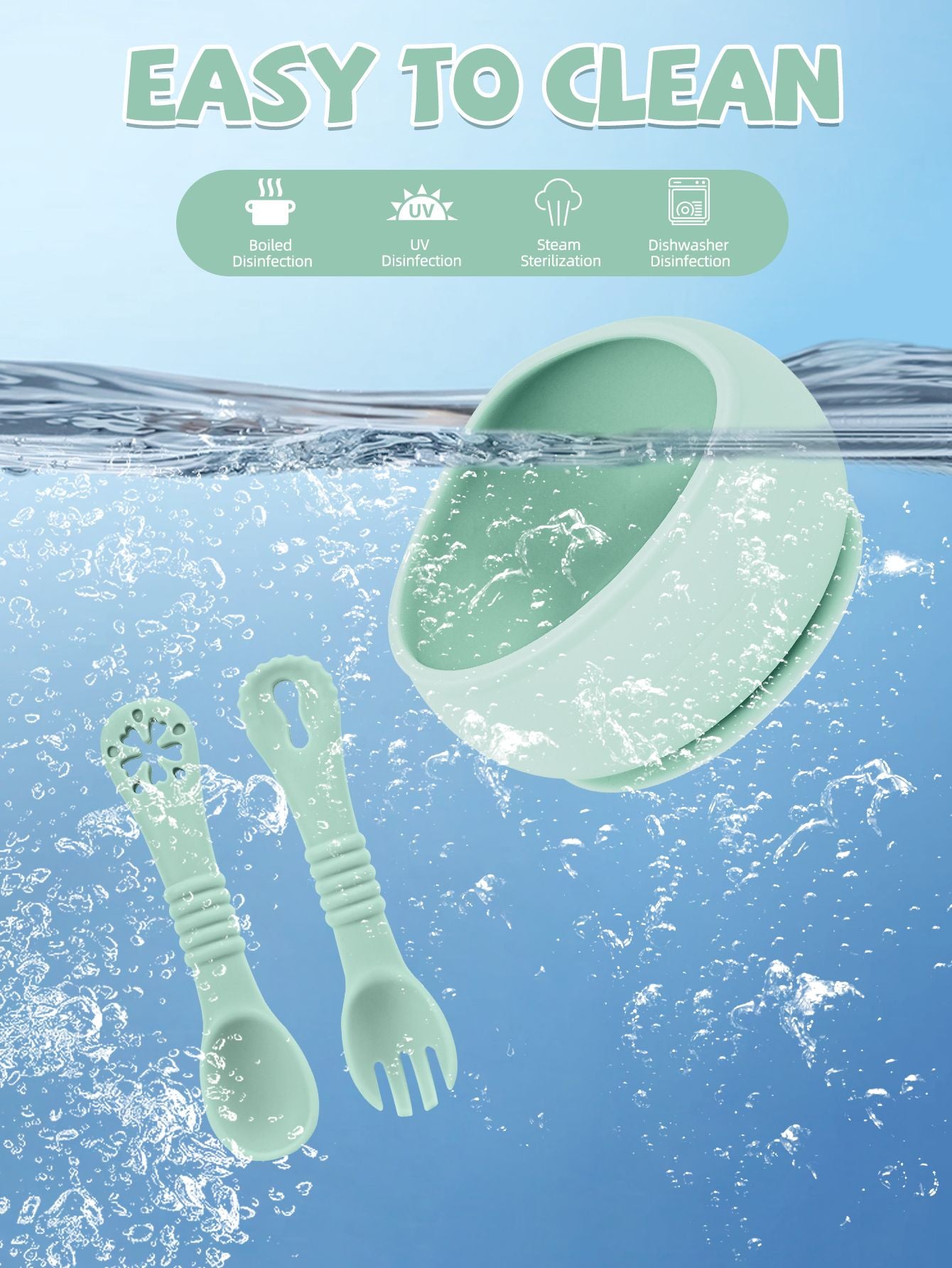 3Pcs Silicone Baby Feeding Bowl Set Learning Dishes Suction Bowl Feeding Spoon For Baby Toddler Training Bendable Chew Utensils