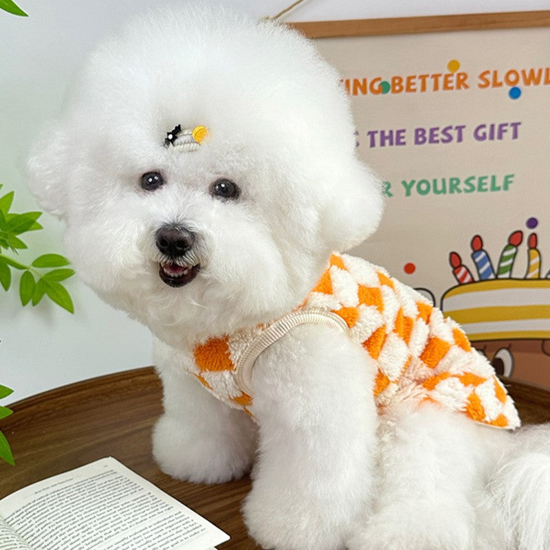 Colete Quente para Cães Outono Inverno, Roupas de Cachorro de Lã, Casaco de Luxo Xadrez para Filhotes, Moletons para Chihuahua Bichon Yorkie, Pulôver para Cães, Casaco para Animais de Estimação