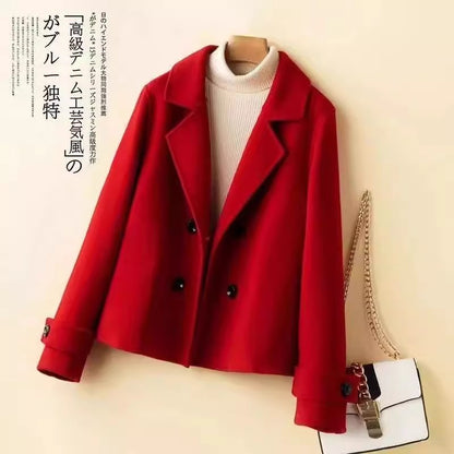 Women Mom Short Double-Sided Cashmere Coat Autumn Winter Fashion Double-Breasted Thick Wool Jacket Female Loose Outerwear B579