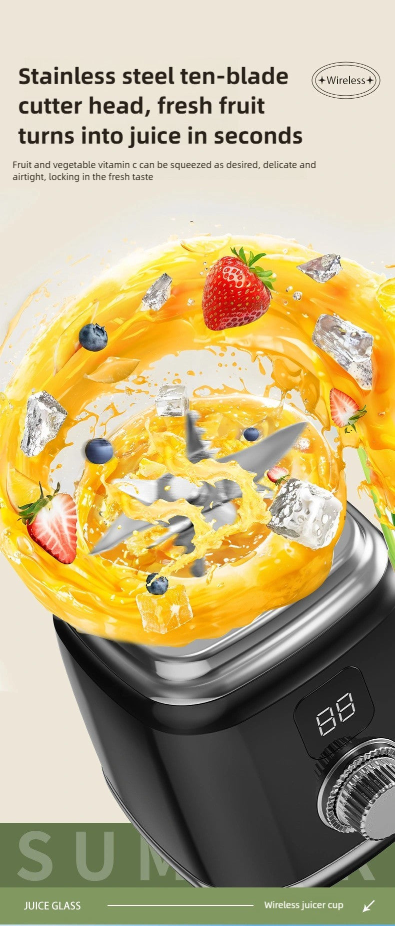 Espremedor TINSOL Novo Lar 10 Lâminas 3000mAh Liquidificador Multifuncional com Botão Espremedor Triturador de Gelo Alta Taxa de Extração de Suco Ferramentas de Cozinha
