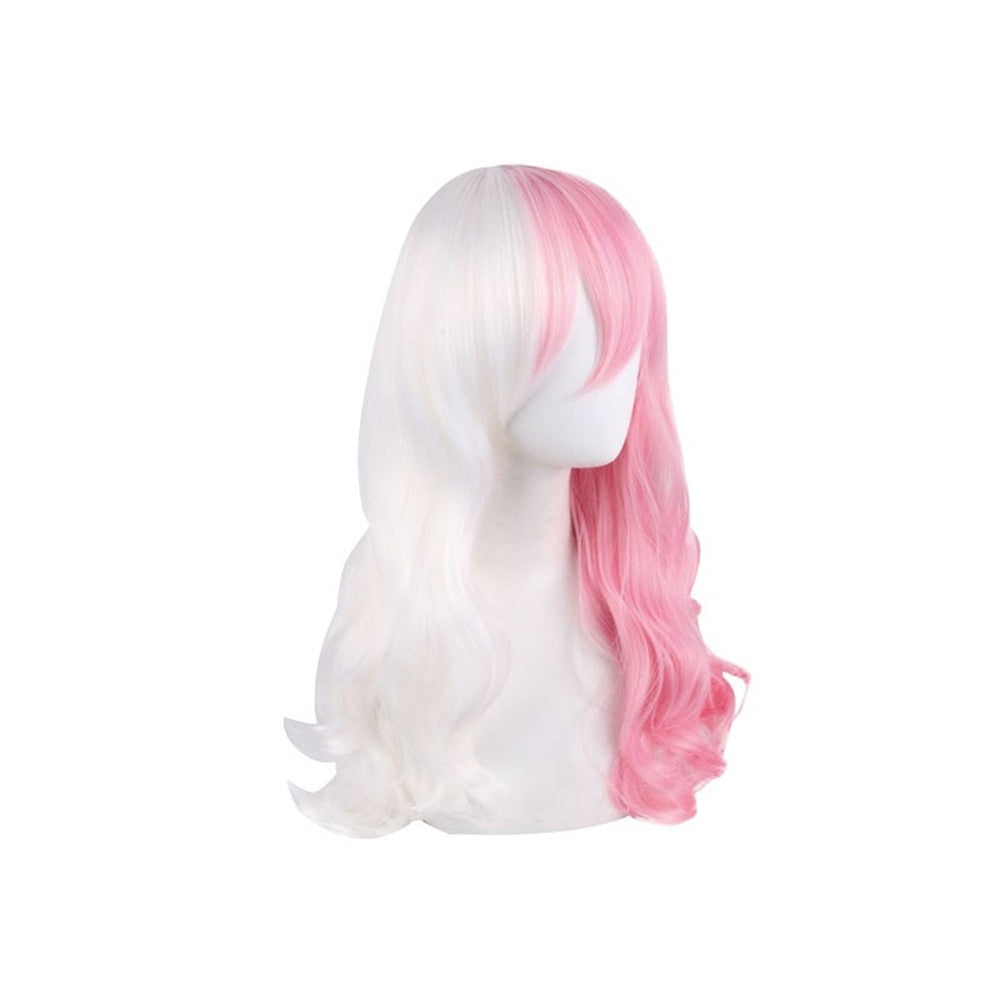 Perucas Monomi Cosplay Adereços de Anime Cabelo Sintético Cacheado Longo Rosa Branco Adereços de Carnaval para Festas