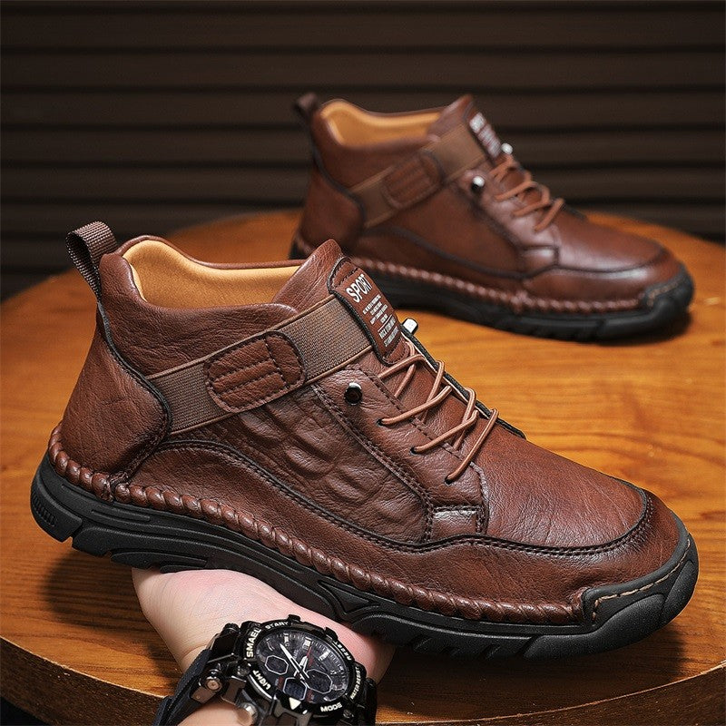 Italian Men's Outdoor Walking Boots Casual Leather Comfy Designer Driving Flats Fashion Vintage Handmade Thick Bottom Sneakers