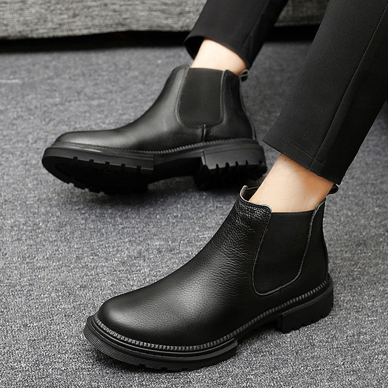Genuine Leather Mens Chelsea Boots Slip on Male Casual Footwear All-match High Quality Ankle Boots Vintage Style Business Botas