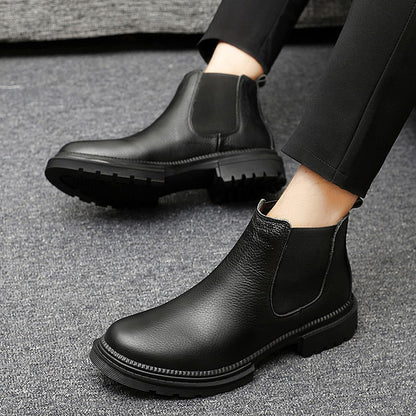 Genuine Leather Mens Chelsea Boots Slip on Male Casual Footwear All-match High Quality Ankle Boots Vintage Style Business Botas
