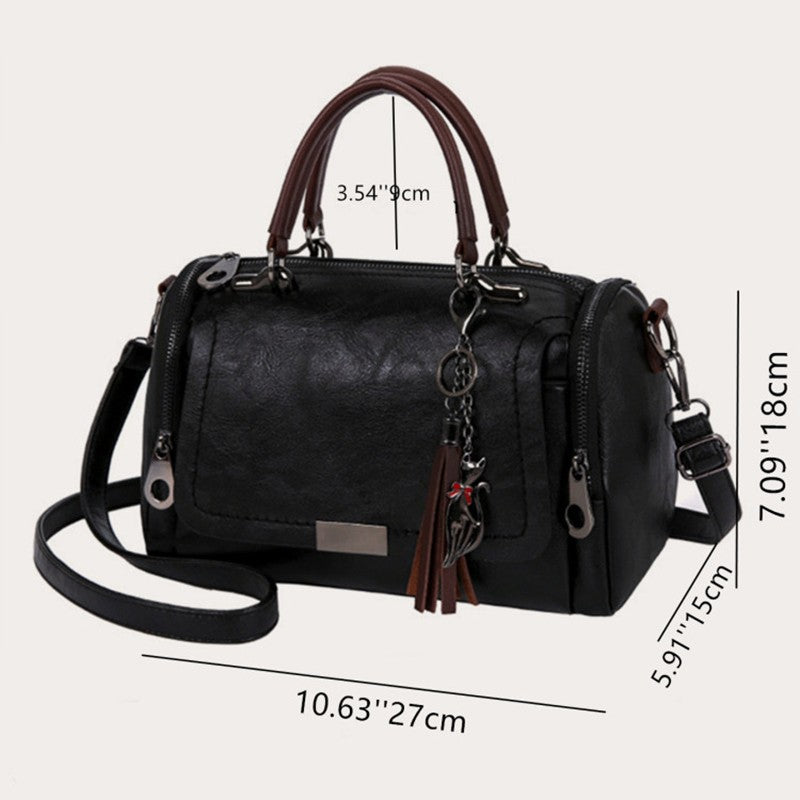 Tassel Decor Women's Large Capacity Shoulder Bag Fashion Zipper Crossbody Bag With Removable Strap Boston Handbag