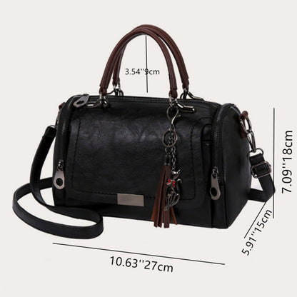 Tassel Decor Women's Large Capacity Shoulder Bag Fashion Zipper Crossbody Bag With Removable Strap Boston Handbag